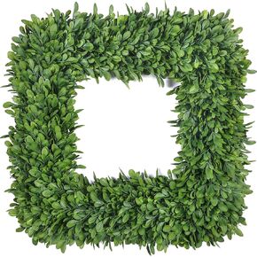18" Boxwood Wreaths for Front Door, Realistic Green Square Boxwood Wreath for Year-Round Decor, Artificial Spring Summer Wreaths for Outdoor Indoor Wedding Farmhouse Wall Porch Decor in Saudi Arabia