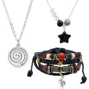 Fairy Grunge Jewelry Set for Women Men, Y2K Star Pendant Necklace, Gothic Swirl Chain Necklace, Multilayer Leather Bracelet with Music Note Decor, Punk Rock Alt Grunge Accessories Set in Saudi Arabia
