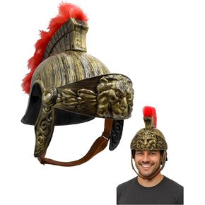 Nicky Bigs Novelties Deluxe Adult Roman Helmet with Red Fake Feather Plume Size Large Greek Gladiator Costume Helmets Trojan Legion Helmet Adjustable in Kuwait