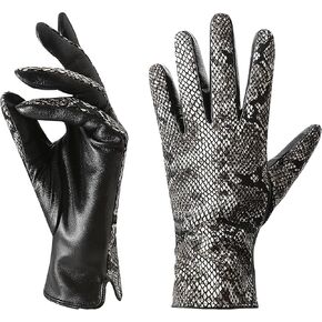 قفازات LJYH النسائية من جلد الخراف الأصلي بنمط جلد الثعبان - قفازات شتوية دافئة تعمل باللمس متوافقة مع الكشمير مبطنة بالكشمير، قفازات كلاسيكية للقيادة والسهرات والحفلات والارتداء اليومي للسيدات فضي مقاس واحد in Kuwait