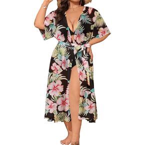 SWOMOG Women Plus Size Kimono Swimsuit Cover Up Flowy Cardigan Plus Size Robe Coverup Beach Open Front Summer Swimwear in Kuwait
