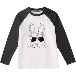 KEKEMI الأولاد عيد الفصح قمصان طفل الأرنب تي شيرت سعيد عيد الفصح الزي مضحك النظارات الشمسية أرنب تيز راجلان كم طويل بلايز الملابس in Kuwait