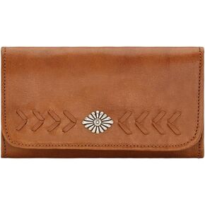 American West Hand Tooled Handcrafted 100% Genuine Leather Tri-Fold Wallet for Women Credit Card Slots Cash Pocket and Clear ID Holder Mohave Canyon Collection Western (Dark Brown) in Kuwait