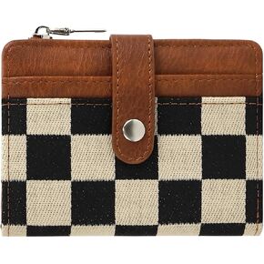 Women's Checkered Wallet - Small Cute Compact Wallet, Card Slots Trendy Aesthetic Plaid Design for Women (black) in Saudi Arabia
