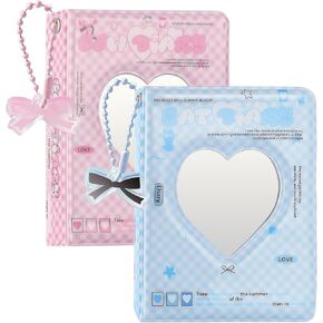 2 Pack Mini Photocard Binder, Photo Album 3 Inch Kpop Photocard Holder Book with Love Heart Hollow, Cute Picture Storage Booklet for Collecting (40 Pockets, Pink & Blue) in Kuwait