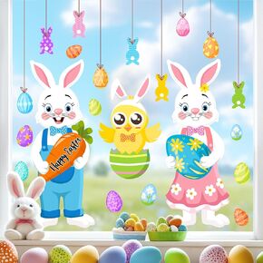 Large Easter Window Decoration Clings Double-Sided Bunny Decals Home Indoor Decor Removable Easter Egg Decal for Glass Door Rabbits Vinyl Static Cling for Living Room Farmhouse Spring Holiday Supplies in Saudi Arabia