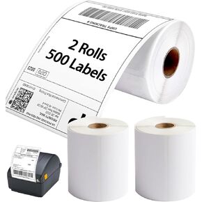 500 قطعة من ملصقات الشحن الحرارية، 4×6، ملصقات حرارية مباشرة بيضاء مثقوبة ومقاومة للتلطخ (250 ملصق/لفة)، متوافقة مع زيبرا، ورولو، وجادينز، ونيلكو (كرتان) in Kuwait