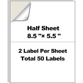 25 ورقة ملصق نصف ورقة (8.5 بوصة × 5.5 بوصة) - 2 لكل ورقة، 50 ملصق إجمالي - ملصقات شحن ذاتية اللصق غير لامعة متوافقة مع طابعات الليزر والطابعات النافثة للحبر، للبريد والتنظيم والاستخدام في الفصل الدراسي in Kuwait