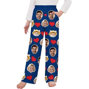 Dad Mom Custom Face Pants for Boys Girls Heart Print Personalized Family Photo Lounge Bottoms with Pockets in Kuwait