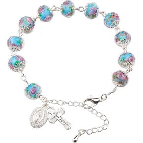 Murano Rose Beads Guadalupe Medal Crucifix Charm Catholic Rosary Bracelet for Women with Gift Box in Saudi Arabia