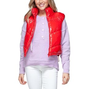 Women's Casual Vest Coat Zip Up Turtleneck Shiny Puffer Vest Red Quilted Design Fall/Winter Wear Layering in Kuwait