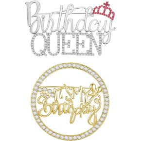 2pcs Birthday Brooch Pins,Bling Luxury Rhinestone Brooches,Birthday Party Lapel Pin Accessories for Women in Saudi Arabia
