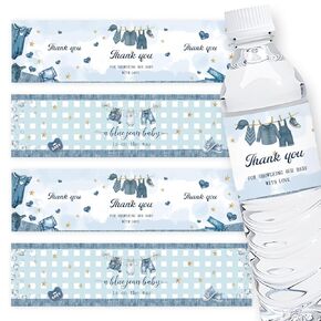 ملصقات زجاجات مياه للأطفال من بلو جين، ملصقات مغلفة لزجاجات مياه استحمام الطفل من الدنيم، ملصقات مشروبات مقاومة للماء باللون الأزرق من أجل الدنيم والألماس تحت عنوان حفلة عيد الميلاد الأولى - 32 قطعة in Kuwait