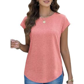 Womens Round Neck Cute Short Sleeve Top Curved Hem Blouses Sexy Slim Fit Tee Shirts Spring Summer Fashion Casual T Shirts in Saudi Arabia