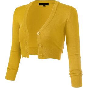 Allsense Women's 3/4 Sleeve Cropped Bolero Shrug Button Down Cardigan Sweater Lightweight Knit in Kuwait
