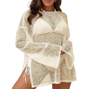 MK Shop Limited المرأة حجم كبير ملابس السباحة الكروشيه التستر مثير قارب الرقبة ثوب السباحة الصيف شاطئ قفطان فستان 2026 in Kuwait