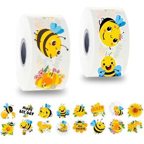 1000 قطعة من ملصقات النحل للأطفال، ملصقات مكافأة مقاس 1 بوصة في 16 نمطًا، مستلزمات المعلم للفصل الدراسي، مجموعة ملصقات حيوانات للديكور، 2 رول ملصق تحفيزي للأطفال (ملصق النحل) in Kuwait