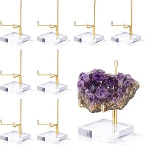 8 Pcs Adjustable Metal Arm Display Stand, 2 x 2 x 3.5 Inch Gold Small Crystal Display Easel with Clear Acrylic Base Rock Mineral Stand for Picture, Rock, Geodes, Mineral, Agate in Saudi Arabia