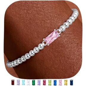 Dainty Birthstone Bracelets for Women - 14K Gold Plated/Silver Bead Bracelets for Women Elastic Gold Bracelet Stackable Bead Stretch Friendship Bracelet Stack for Best Friend Couples Birthday Gifts Jewelry in Saudi Arabia