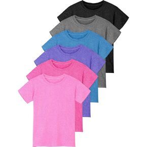6 قطع من قمصان الفتيات بأكمام قصيرة ورقبة دائرية تي شيرت جاف مناسب للصيف قمصان رياضية كاجوال يومية للأطفال in Kuwait