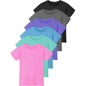 6 Pack Girls Short Sleeve Shirts Crew Neck Dry-Fit T-Shirts Summer Athletic Tops Casual Daily Shirt for Kids in Saudi Arabia