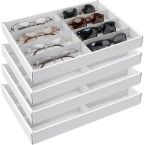 4 Pack Sunglass Organizer Trays 8 Slot White Eyeglasses Storage Boxes Multifunctional Display Cases Stackable Sunglass Display Drawer Storage for Women Men Watches Jewelry Home Retail Shop in Kuwait