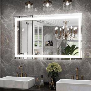 مرآة حمام LED مقاس 26 × 38 بوصة مع أضواء للجدار - إضاءة خلفية + إضاءة أمامية، 3 أوضاع ألوان، مضادة للضباب، زجاج مقسى - مرآة زينة حديثة مثبتة على الحائط in Kuwait