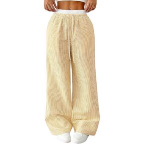 سروال بوكسر مطاطي عالي الخصر مخطط للنساء مع جيوب in Kuwait