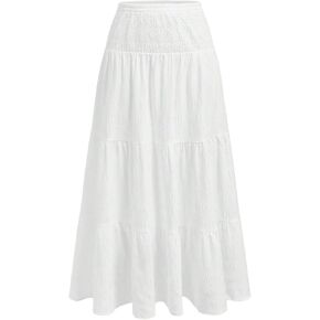 SOLY HUX Women's Summer Ruffle Maxi Skirt Shirred Elastic Waist A Line Flowy Vacation Long Skirts in Kuwait