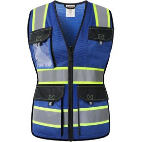 سترة أمان عاكسة للضوء للنساء من JKSafety مع جيوب وسحاب، متوافقة مع ANSI، طراز مناسب للخصر BX362 in Kuwait