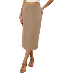 تنانير Naggoo متوسطة الطول للنساء للصيف، تنورة مستقيمة أساسية مرنة عالية الخصر مع فتحة in Kuwait