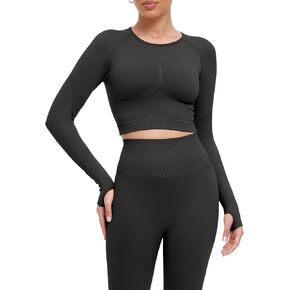 قمصان طويلة الأكمام للتمرين للنساء، قمصان قصيرة للرياضة واليوجا واللياقة البدنية، برقبة دائرية قابلة للتمدد، بلوزة مضغوطة in Kuwait