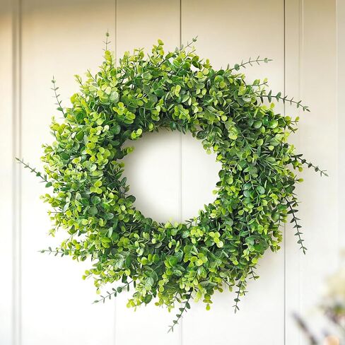 26" Large Green Artificial Eucalyptus Wreath, Natural Frosted Greenery, UV & Weatherproof Indoor Outdoor Front Door Wreath, All Season Farmhouse Home Decor for Wedding Holiday in Saudi Arabia