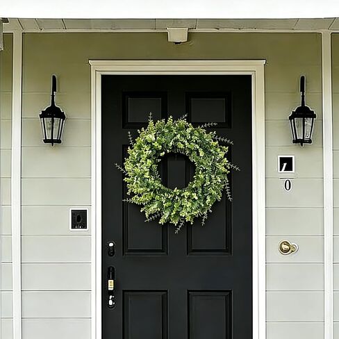 26" Large Green Artificial Eucalyptus Wreath, Natural Frosted Greenery, UV & Weatherproof Indoor Outdoor Front Door Wreath, All Season Farmhouse Home Decor for Wedding Holiday in Saudi Arabia
