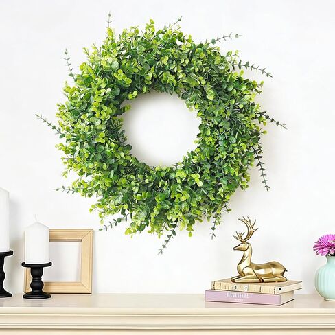 26" Large Green Artificial Eucalyptus Wreath, Natural Frosted Greenery, UV & Weatherproof Indoor Outdoor Front Door Wreath, All Season Farmhouse Home Decor for Wedding Holiday in Saudi Arabia