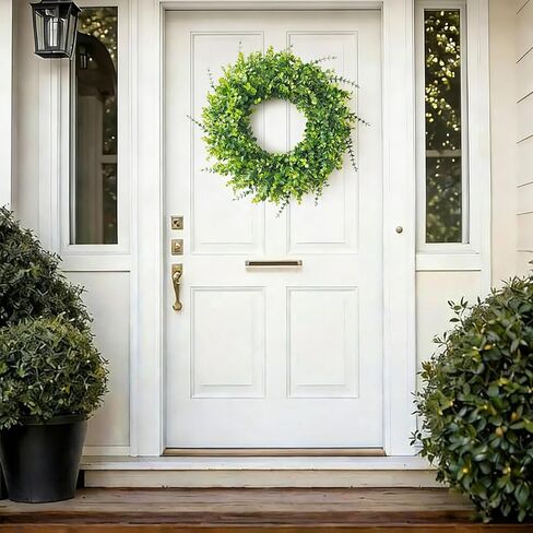 26" Large Green Artificial Eucalyptus Wreath, Natural Frosted Greenery, UV & Weatherproof Indoor Outdoor Front Door Wreath, All Season Farmhouse Home Decor for Wedding Holiday in Saudi Arabia