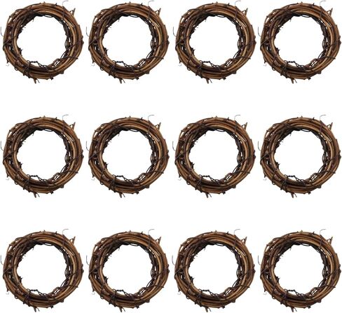 12PCS Natural Grapevine Wreath Set Diameter 2.36 Inches Handmade Rattan Woven Rings DIY Autumn Home Decoration Materials for Christmas Door Dried Flowers Wall Hangings Wedding Parties in Saudi Arabia