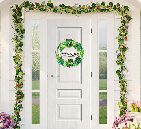 ديكورات عيد القديس باتريك إكليل شامروك خشبي لعلامة الترحيب بالباب الأمامي، ديكور مزرعة سانت باتريك، لافتة معلقة للباب في الهواء الطلق داخلي، شامروك البرسيم الربيع، ديكور جدار المنزل in Kuwait