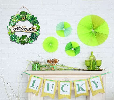 ديكورات عيد القديس باتريك إكليل شامروك خشبي لعلامة الترحيب بالباب الأمامي، ديكور مزرعة سانت باتريك، لافتة معلقة للباب في الهواء الطلق داخلي، شامروك البرسيم الربيع، ديكور جدار المنزل in Kuwait