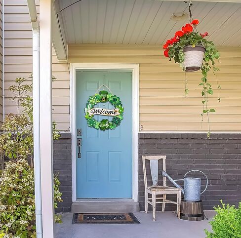 ديكورات عيد القديس باتريك إكليل شامروك خشبي لعلامة الترحيب بالباب الأمامي، ديكور مزرعة سانت باتريك، لافتة معلقة للباب في الهواء الطلق داخلي، شامروك البرسيم الربيع، ديكور جدار المنزل in Kuwait