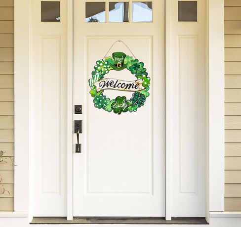 ديكورات عيد القديس باتريك إكليل شامروك خشبي لعلامة الترحيب بالباب الأمامي، ديكور مزرعة سانت باتريك، لافتة معلقة للباب في الهواء الطلق داخلي، شامروك البرسيم الربيع، ديكور جدار المنزل in Kuwait