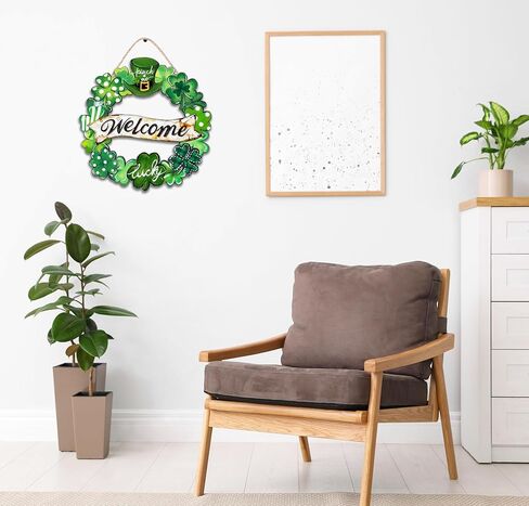 ديكورات عيد القديس باتريك إكليل شامروك خشبي لعلامة الترحيب بالباب الأمامي، ديكور مزرعة سانت باتريك، لافتة معلقة للباب في الهواء الطلق داخلي، شامروك البرسيم الربيع، ديكور جدار المنزل in Kuwait