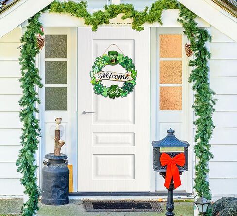 ديكورات عيد القديس باتريك إكليل شامروك خشبي لعلامة الترحيب بالباب الأمامي، ديكور مزرعة سانت باتريك، لافتة معلقة للباب في الهواء الطلق داخلي، شامروك البرسيم الربيع، ديكور جدار المنزل in Kuwait