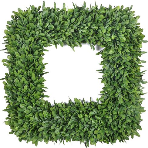18" Boxwood Wreaths for Front Door, Realistic Green Square Boxwood Wreath for Year-Round Decor, Artificial Spring Summer Wreaths for Outdoor Indoor Wedding Farmhouse Wall Porch Decor in Saudi Arabia