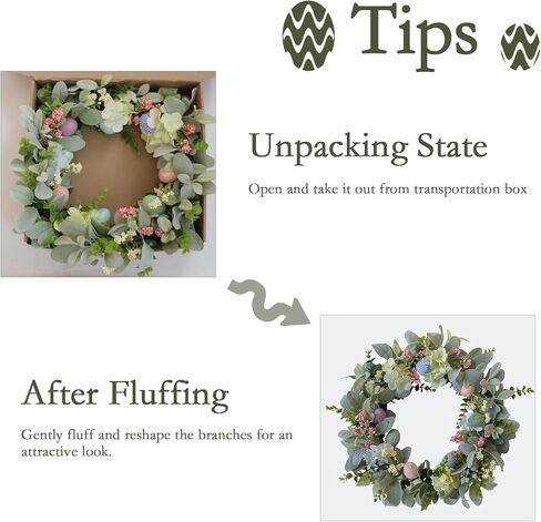 Easter Wreaths for Front Door, 20 inch Easter Door Wreath Decorations with Eggs Lambs Ear Leaves, Artificial Spring Wreath with Hydrangeas Flowers for Home Wall Window Farmhouse Decor in Saudi Arabia
