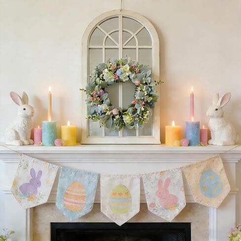 Easter Wreaths for Front Door, 20 inch Easter Door Wreath Decorations with Eggs Lambs Ear Leaves, Artificial Spring Wreath with Hydrangeas Flowers for Home Wall Window Farmhouse Decor in Saudi Arabia