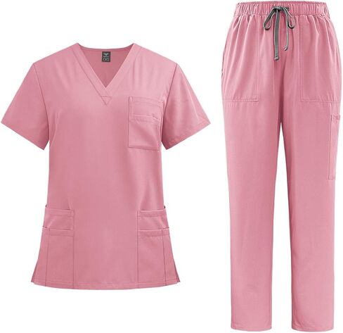 Scrubs for Women Set Stretchy V Neck Medical Scrubs Top and Drawstring Cargo Pants Nursing Uniform Set with Pockets in Kuwait