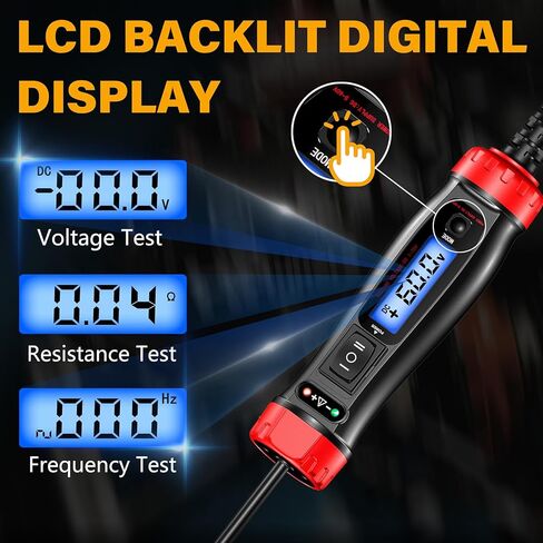 جهاز اختبار مسبار دائرة الطاقة، 5-60 فولت تيار مستمر LCD ضوء اختبار السيارات الرقمي، جهاز اختبار الجهد التلقائي مع الفولتميتر والإضاءة، أداة اختبار استمرارية تردد مكون مرحل فيوز السيارة in Kuwait