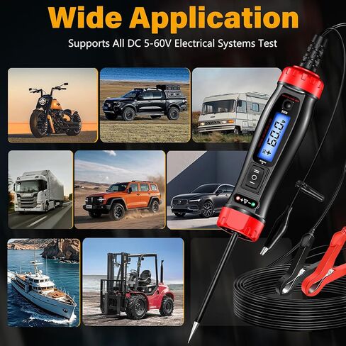 جهاز اختبار مسبار دائرة الطاقة، 5-60 فولت تيار مستمر LCD ضوء اختبار السيارات الرقمي، جهاز اختبار الجهد التلقائي مع الفولتميتر والإضاءة، أداة اختبار استمرارية تردد مكون مرحل فيوز السيارة in Kuwait