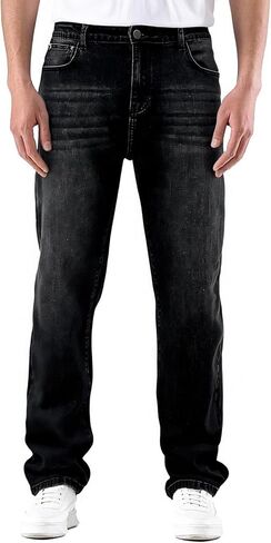 بنطال جينز رجالي بقصة مستقيمة وقصة ضيقة وخصر مطاطي كلاسيكي من قماش الدنيم in Kuwait